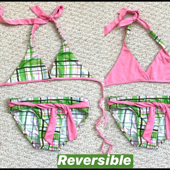 Other - 3/$15 🔥 Reversible Plaid Halter Bikini Set